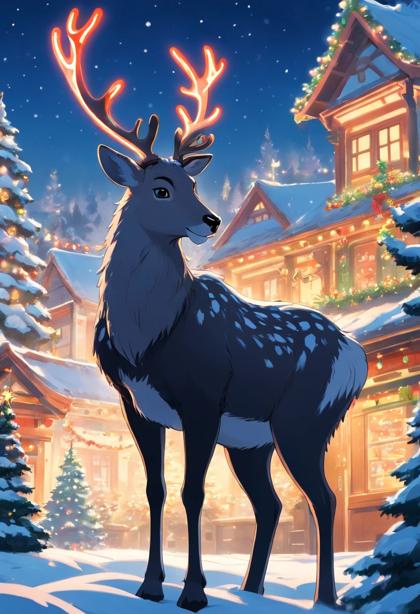 Capture a black and white image of a Christmas reindeer, adding a timeless and classic touch to the photo