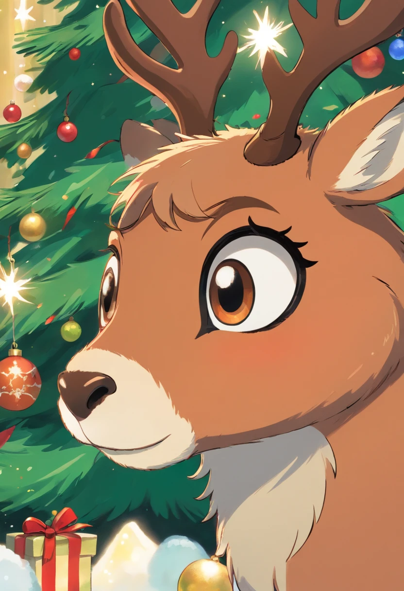Capture a close-up shot of a Christmas reindeer’s fur, highlighting its texture, color variations, and seasonal adaptation