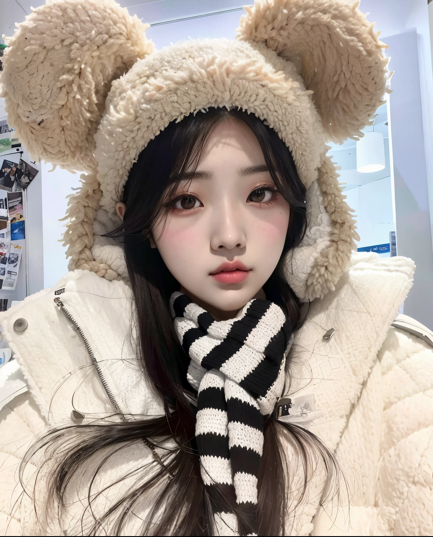 Araffe con una bata blanca y una bufanda blanca y negra., ulzzang, Jaeyeon Nam, Wan adorable cara coreana, Jinyoung Shin, Bae Suzy, Lee Ji - Eun, Lee Ji-eun, Heonhwa Choe, Lalisa Manobal, Parque Ji-min, Sun Yunjoo, Sakimichan, Chica coreana