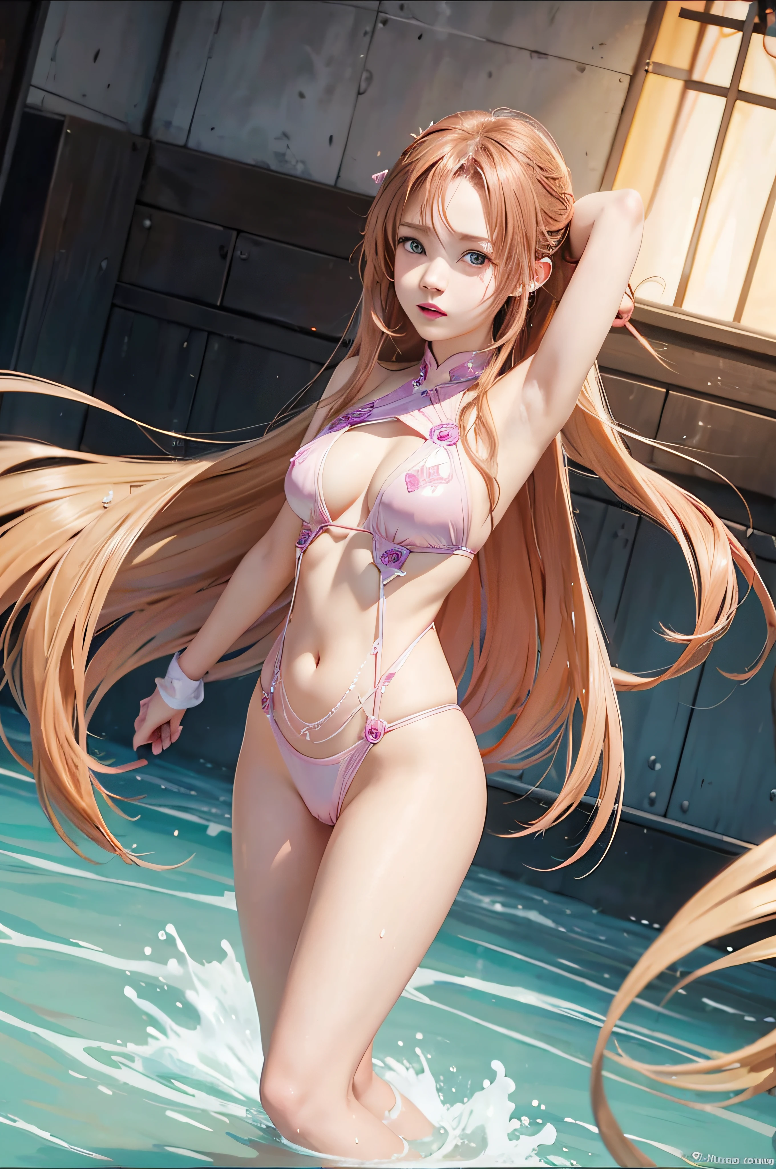 Realistic, Asuna Yuuki, ultra detalhe,{Asuna Yuuki(Arte de Espada Online)}, 1girl, obra prima、qualidade superior、{NSFW},NSFW, {nu completo}、nu completo、nu completo、{topless}、{{Mamilos cor-de-rosa}}、{{Pink areolas}}、{naked dance}、Um esguio、{lascivo}、,