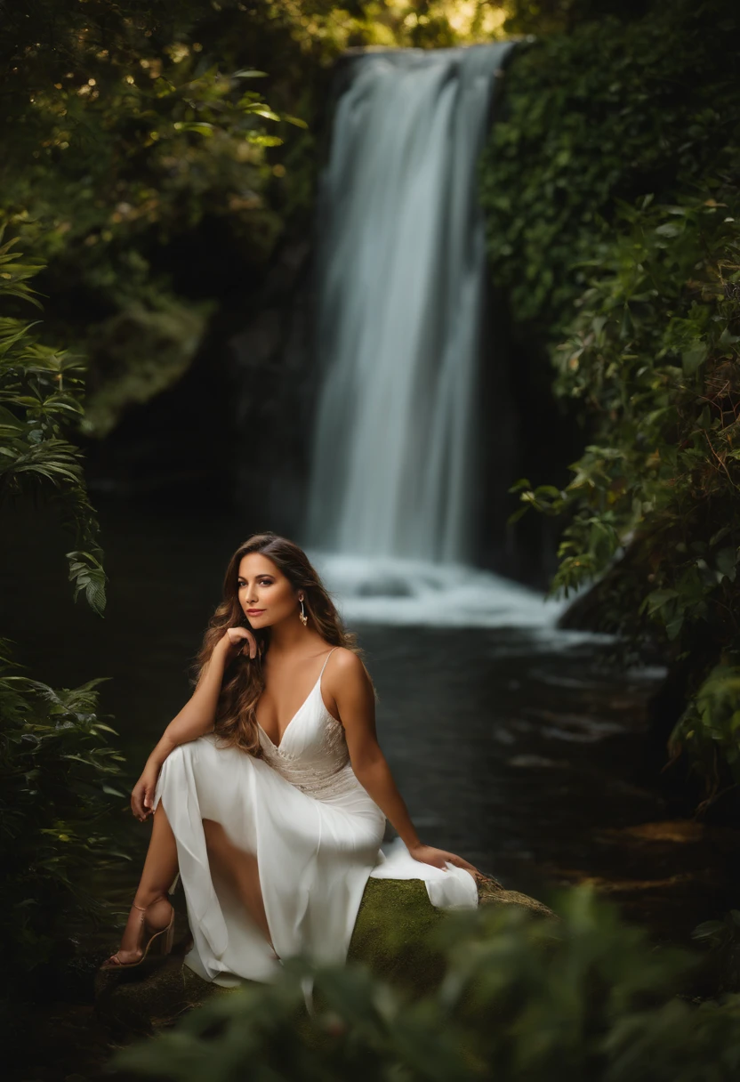 A photo of Isabella in a serene and tranquil setting, surrounded by lush greenery and a bubbling waterfall.,original,Dr. Isabella Marquez, the sex therapist, embodies an aura of effortless beauty with her long, flowing hair, striking features, and a warm, inviting smile that puts her clients at ease. Her style is both professional and alluring, often wearing chic, form-fitting dresses that complement her confident, graceful demeanor.