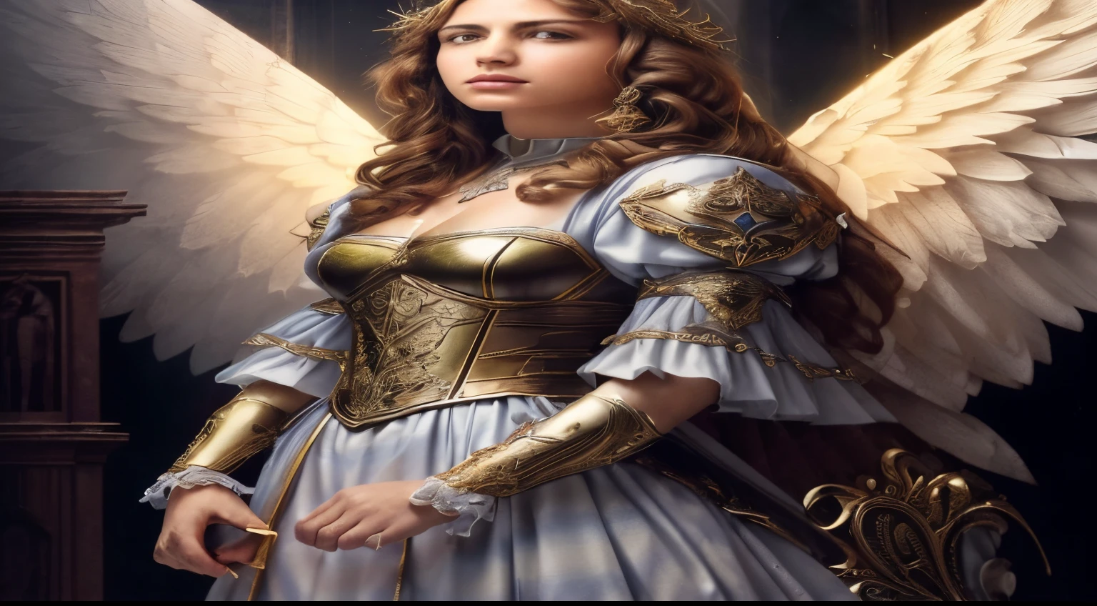 (((Santo ANJO DA GUARDA. 19 anos))) (((VINTAGE RETRO IMAGE))) ((( With a serious and pious face. Com um olhar doce e terno))) (obra prima, qualidade superior, melhor qualidade, Arte Oficial, Beautiful and Aesthetic: 1.2), (1girl), extremamente detalhado, (Arte Fractal: 1.3), Colouring, mais alto detalhado, rosto perfeito, parte superior do corpo, HDR, (Rezando: 1.3), (linhas douradas de pelagem branca: 1.2), galaxy, (listras leves), visuais atraentes, (dynamic stripes, Trilhas luminosas: 1.2), Cores vibrantes,