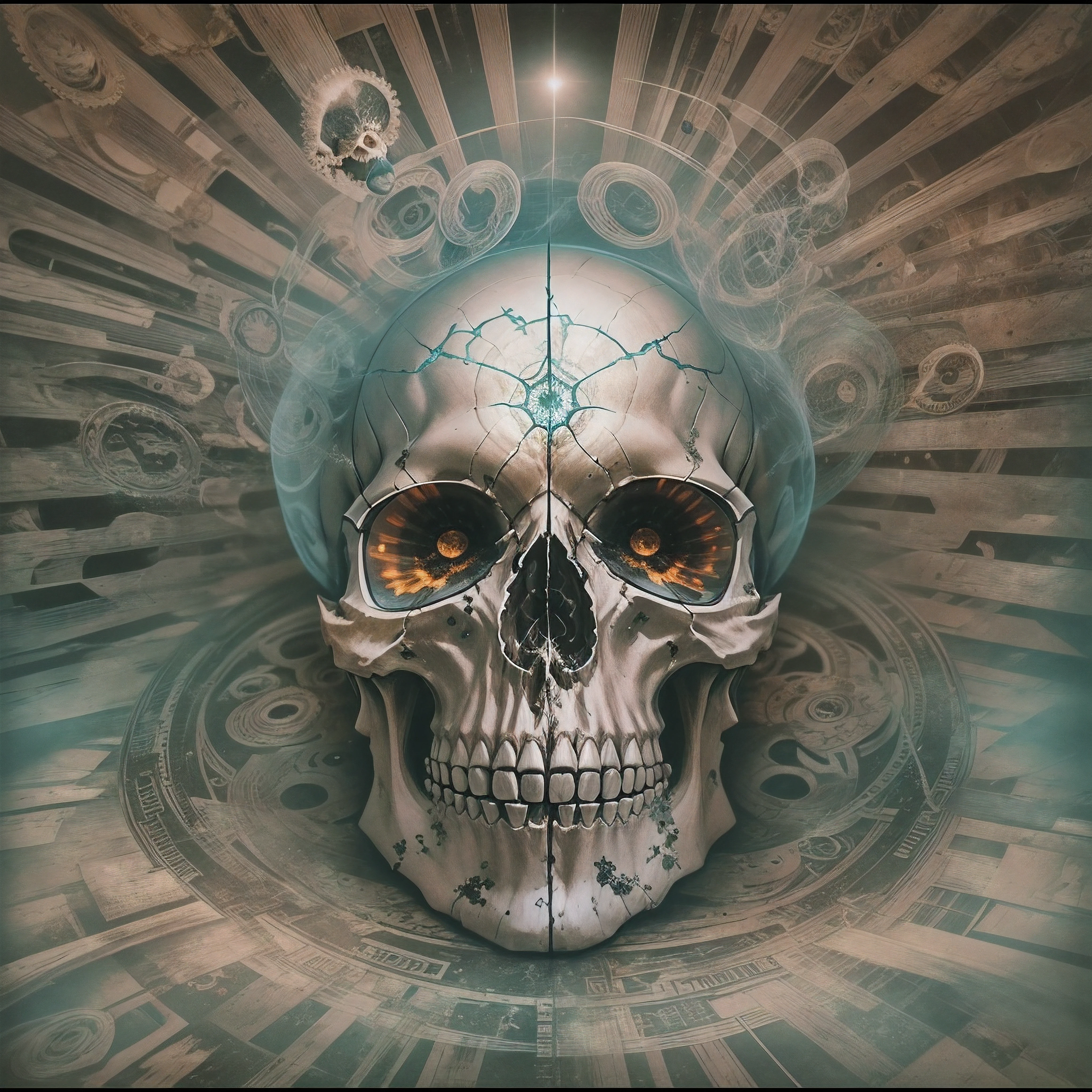 as in my skull is a shell of my brain with a miniature spirit siting on the forefront of my brain staring out into my eyes echoing the sides of my head to see the inner circle within my skull fully corresponding and wrapping around visually i can see what the spirit sees