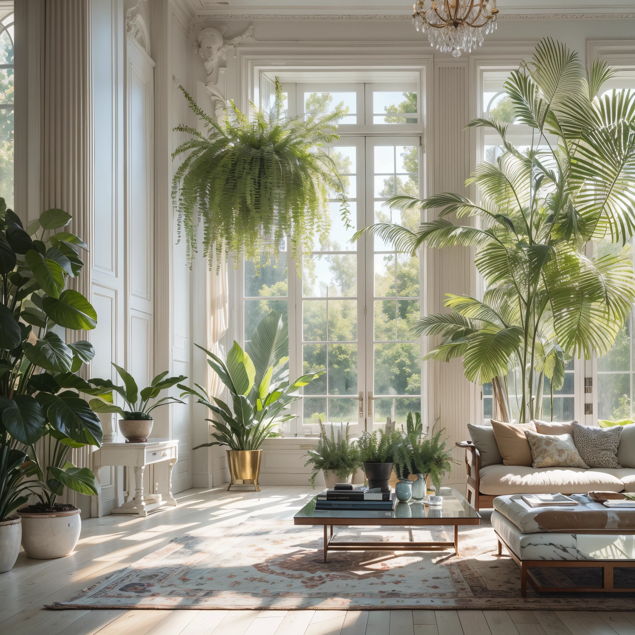 minimalist living room,Rare flowers and plants(1:0.05),sun's rays,No main light design,an award winning masterpiece,Incredible details Large windows,highly detailed,Harper's Bazaar art,fashion magazine,fluency,Clear focus,8K,rendering by octane,
