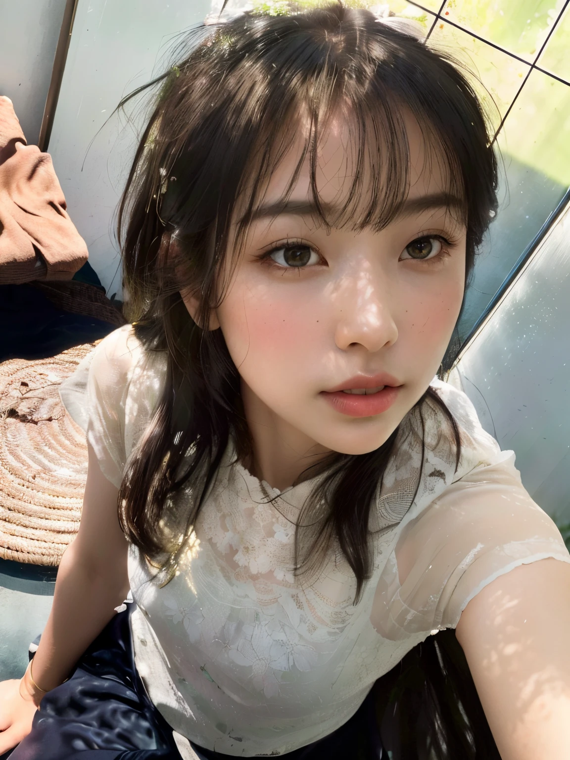 (best quality,highres,masterpiece:1.2),ultra-detailed,realistic,young girl,beautiful detailed eyes,beautiful detailed lips,extremely detailed eyes and face,long eyelashes,soft skin,innocent expression,vibrant colors,impressionistic style,sunlit garden scenery,flower-filled landscape,grassy meadow,floating butterflies,playful breeze,gentle sunshine,joyful atmosphere,dappled light and shadows,sunrays filtering through the trees,lush greenery,fresh and vibrant palette,subtle warm tones,warm and golden sunlight,stunning contrast between light and dark,visual depth and dimension,ethereal and dreamy mood.