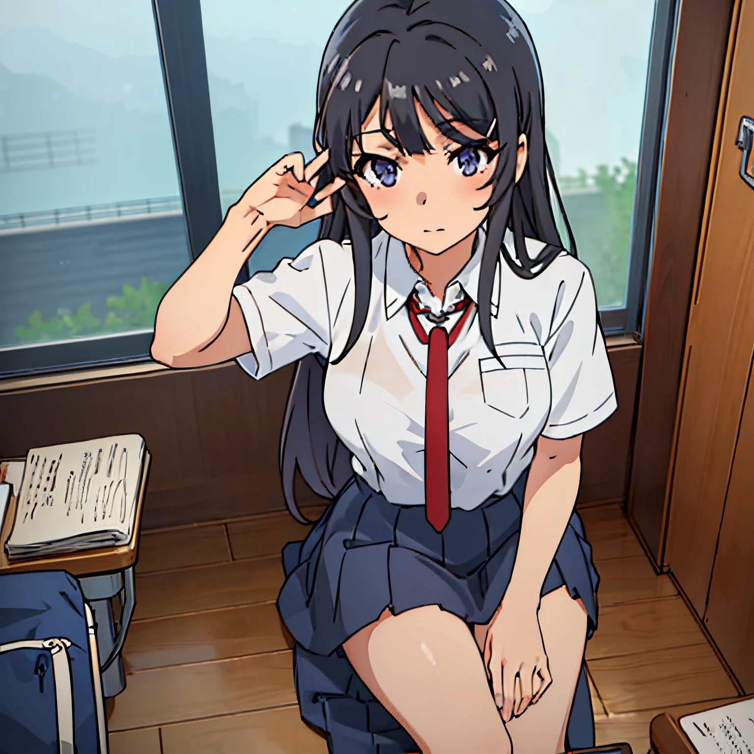 ((masterpiece, best quality)),  mai sakurajima, 1girl, solo, school_uniform, serafuku