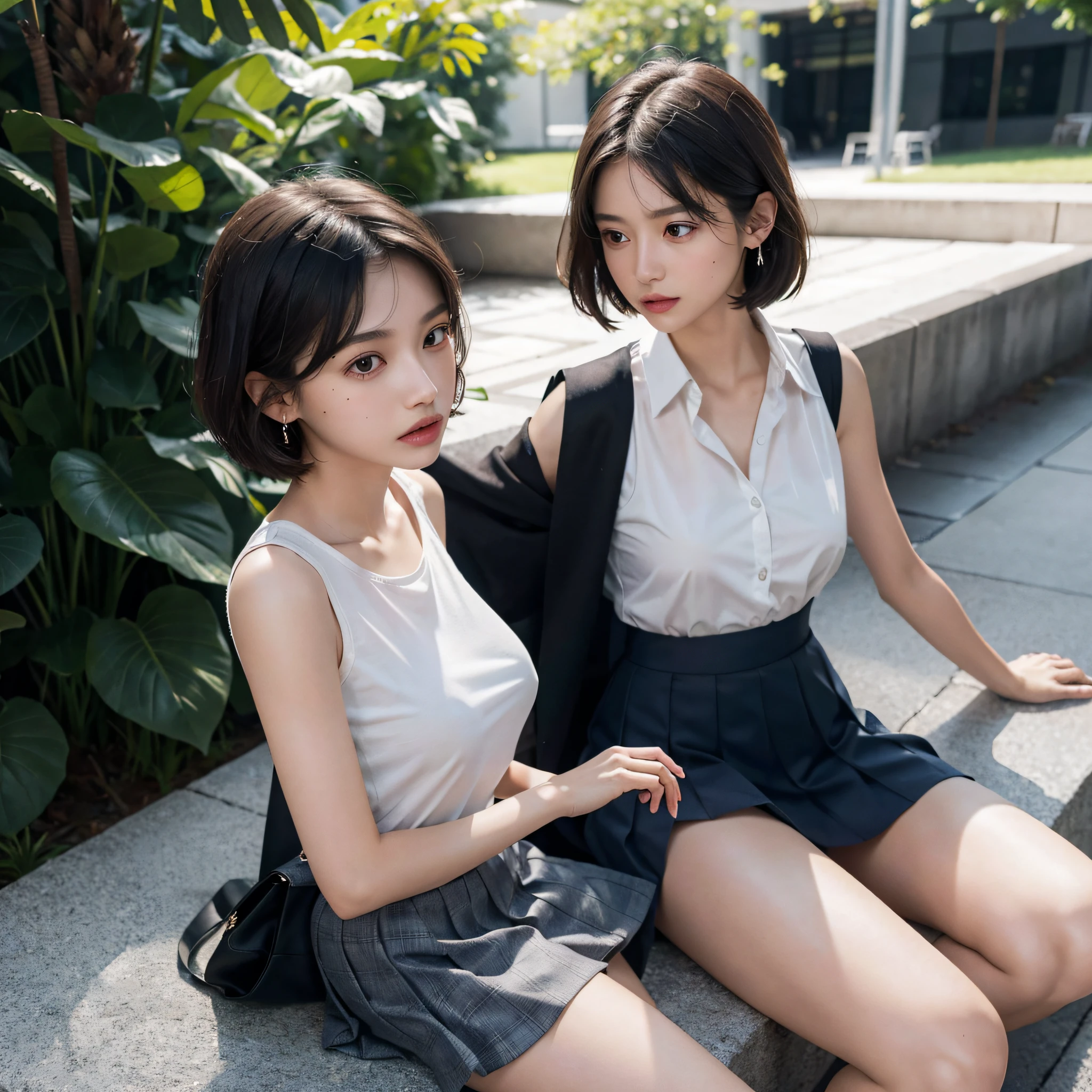 In 8K,Highest quality,The real picture,Intricate details,Ultra-high resolution,Depth Field,Masseter muscle area,Natural soft light,Professional Lighting,One Girl,(cute:1.2),Very beautiful 17 year old girl,Detailed eyes,((Brown eyes)),(Brown Hair),(Short-haired),(Bans),Perfect Skin,Glowing Skin,White skin,Fine skin,Big ample breasts,((Perfect Anatomy,Nice hands,Perfect hands,Five fingers connected to the palm,Accurate needles without discomfort)),Perfect bare legs,Delicate legs,Perfect Proportions,Sexy,I can see your chest,((Japan Uniform)),((Uniform Mini Skirt)),(tie),Black socks,Chano Leather Shoes,Lurking deep in the city,I can see your crotch,Show me your panties in the street,Both legs are bent,Legs are spread in an M shape,,I can see your pants,Slender thighs when viewed from the front