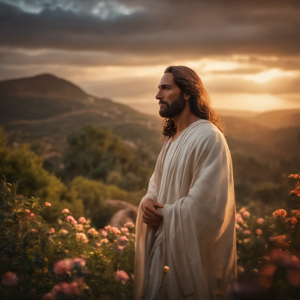 jesus em meio a uma tempestade, obra-prima, melhor qualidade, alta qualidade, papel de parede 8k de unidade CG extremamente detalhado, fotografia premiada, Bokeh, Depth of Field, HDR, bloom, chromatic aberration, fotorrealista, extremamente detalhado, trending on ArtStation, trend at CGSociety, intrincado, alto detalhe, dramatic, arte no meio da jornada, volumeric lighting