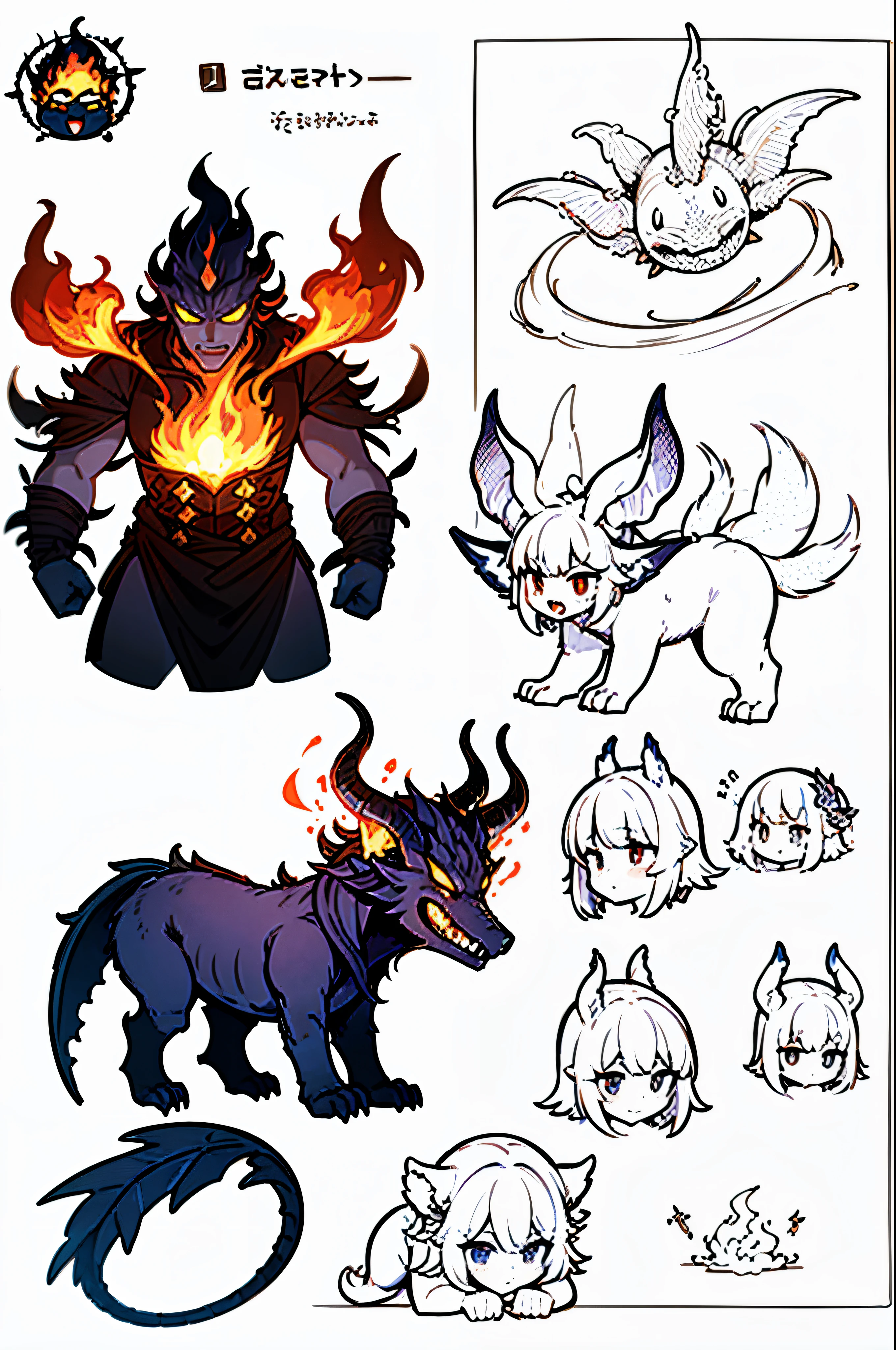fire monster, ifrit, flame creature, fire ifrit, fire genie, masterpiece, high detailed, high quality, simple trace, cartoon vector, monster sprite,  character sprite, white background, side angle, side view, character sheet, character design, create design, monster design, monster sheet, superb, enhanced detail