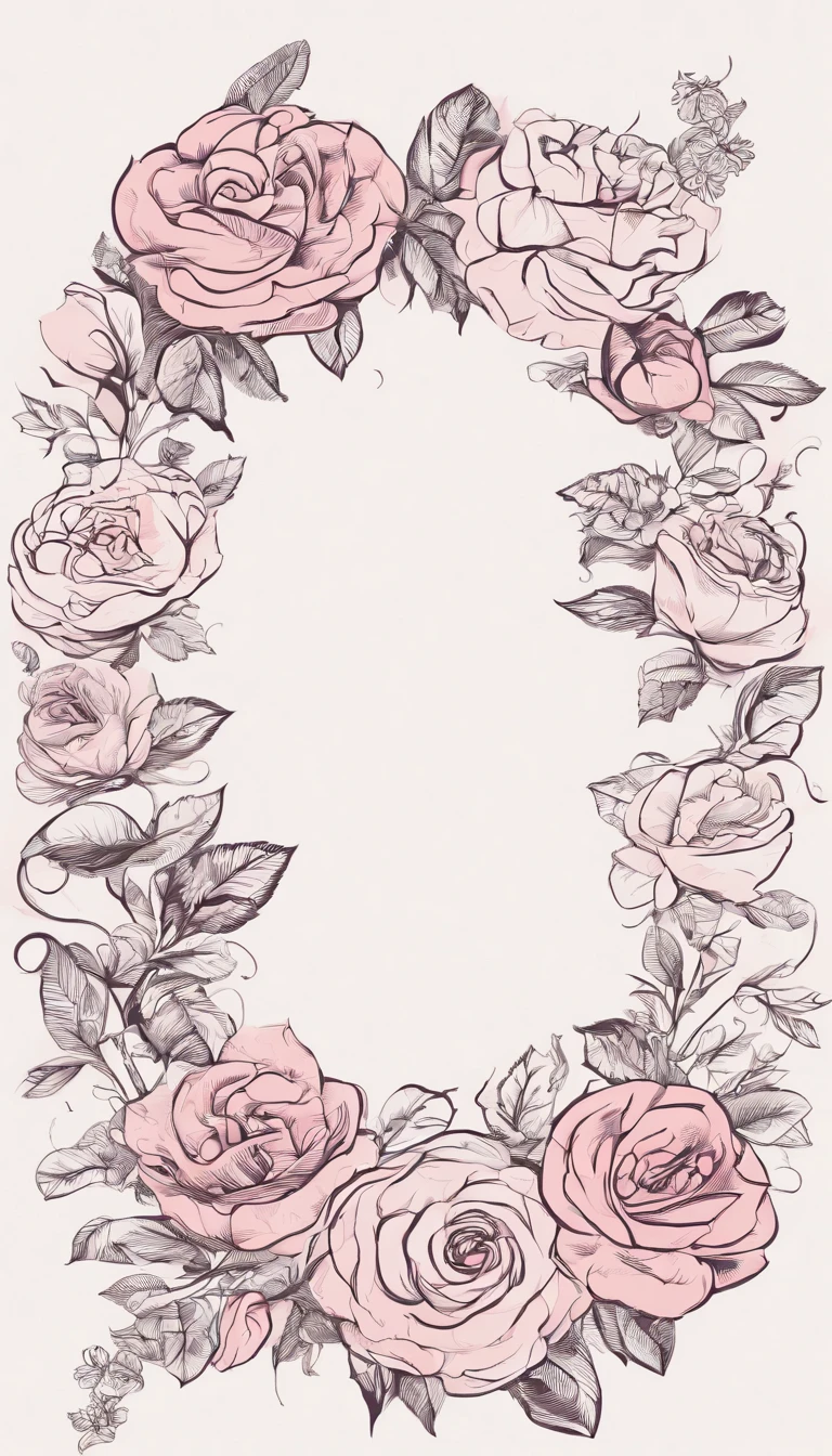 "Wreaths, floral frames, delicate watercolor flowers in shades of pink and vibrant roses, captivating illustration."