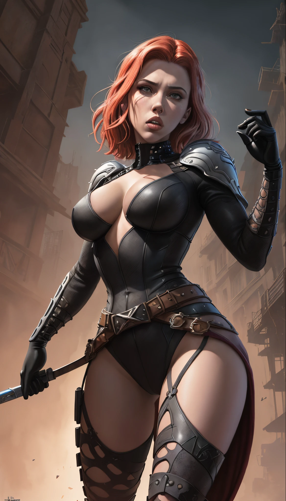 insanely detailed digital art, Scarlet Johansson as Black Wid, illustration in Milo Manara Paolo Eleuteri Serpieri Richard Corben Enki Bilal Style, clear face and facial features, insanely accurate anatomy, detailed backdrop, ultra realistic, realistic anime, highly detailed, highest quality, amazing attention to detail, meticulously designed, insanely detailed
