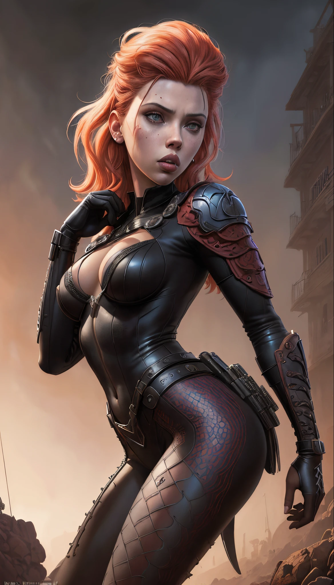 insanely detailed digital art, Scarlet Johansson as Black Wid, illustration in Milo Manara Paolo Eleuteri Serpieri Richard Corben Enki Bilal Style, clear face and facial features, insanely accurate anatomy, detailed backdrop, ultra realistic, realistic anime, highly detailed, highest quality, amazing attention to detail, meticulously designed, insanely detailed