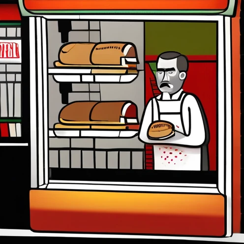 Angry deli dude is a middle aged Italian man that works at a deli making sandwiches ,original,Angry deli dude is a middle aged Italian man that works at a deli making sandwiches ,close up, face