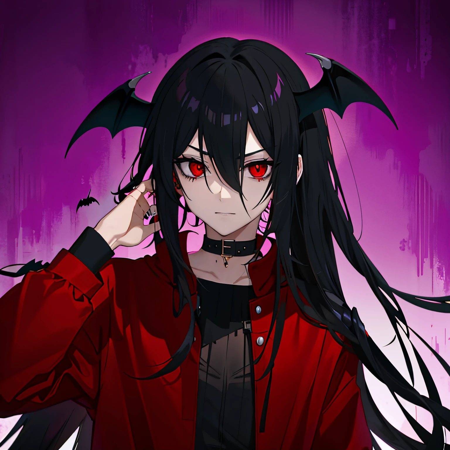 anime boy with long black hair and black dress with bats on her head, l vampire, demon anime boy , anime vampires, 1 7 -  - old me goth girl, gothic maiden anime boy, helltaker, gapmoe yandere grimdark, vampire, portrait gapmoe yandere grimdark, by Jin Homura, dark vampire, anime monster boy, as a vampire metalhead