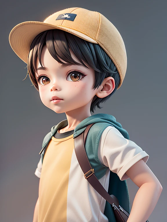 There's a boy with a cap,Cute 3D rendering,Pequeno designer,Portrait anime designer trainee boy,cute 3d anime boy rendering,arte digital detalhada bonito,Designer masculino mini bonito,stylized 3d rendering,3D rendering 8K character art,lovely digital painting,Estilo anime 3D,super detailed rendering