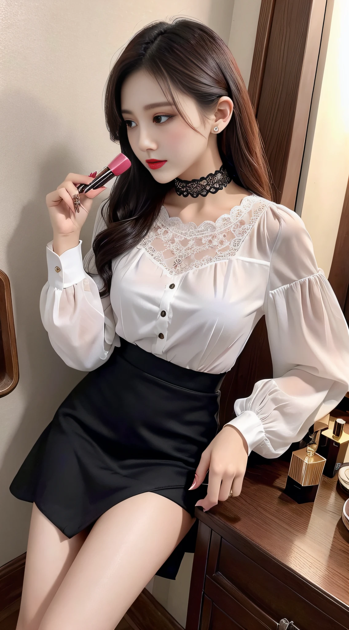 Charming beauties、blouse、tight skirts、Evil Fall、dark、brainwash、Brainwashing device、panthyhose、lacy fabric、beauty legs、a choker、Brainwashing makeup、wining、lipsticks