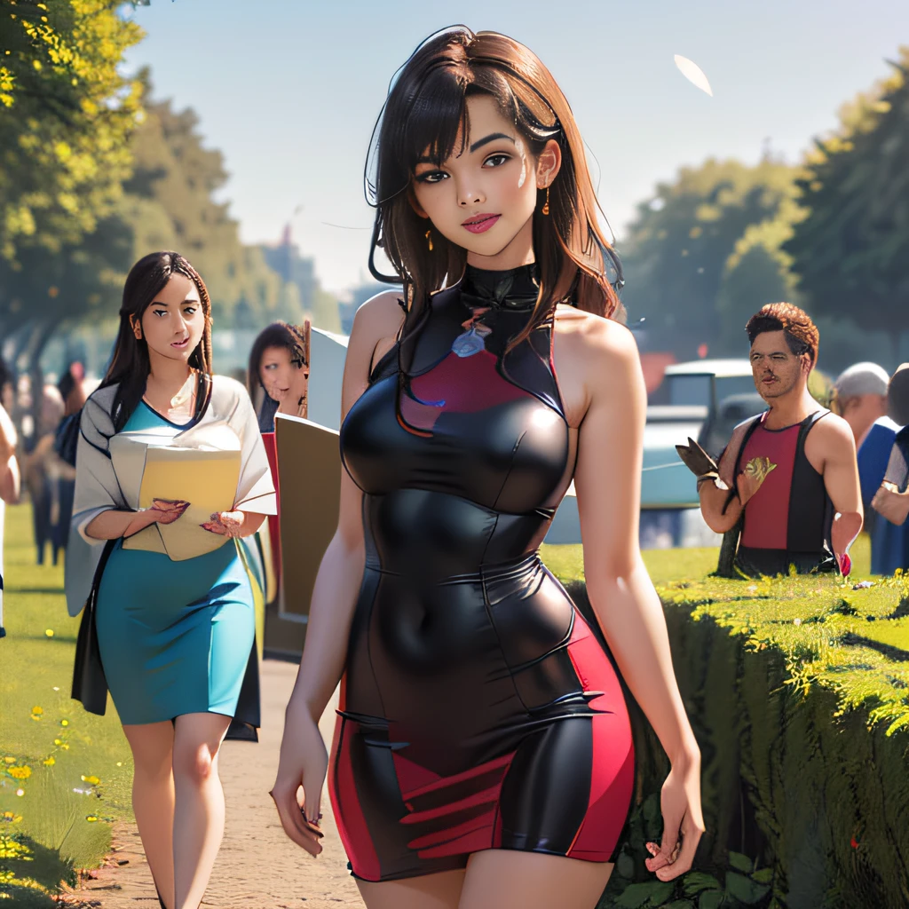 sfw, (Extremely detailed 8k wallpaper:2), (photo:2), (soigne Beautiful girl:2), (gives a lecture to friends:2), detailed (Face and eyes), (hyper realistic:1), (highly detailed:1), (epic realistic:1), rim light, (maximum details:1), cozy, (fullbody:1.3), (looking at viewer:2), (Woman's Attractive Qualities:2), (Attractive Woman:2), (Attractive:2), Smile, Intelligence, Empathy, Gracefulness, Sense of Style, Fitness, Grooming, Optimism, (Sensitivity:2), Sincerity, Romantic Gestures, Playfulness, Fashion Sense, (Sensuality:2), Charm, Modesty, Thoughtfulness, (Femininity:1), Flirtatiousness, Warmth, (Physical attractiveness:2), A beautiful smile, A love of life, strength and power, vulnerability, curiosity, wonder, love, (nature background:2), kawaii, waifu, Beautiful breasts, (attractive body:2), (Beautiful body:2), Beautiful pose, attractive pose, (Beautiful legs:1.0), (spread legs:1.0), (Beautiful clothes:1), (classic clothes:2), (elegant clothes:2), (European clothes:2), detailed clothes, (skirt:1), (blouse:1), (provocative pose)