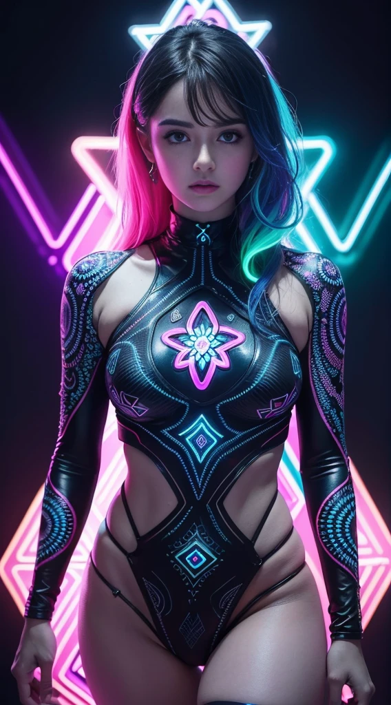 master part, qualidade superior, best quality, Arte Oficial, Beautiful and Aesthetic:1.2), (1girl:1.3), extremamente detalhado,(Arte Fractal:1.1)Neon light,(Colouring:1.1)Neon light(flor:1.3)Neon light,mais alto detalhado,(Zentangle:1.2)Neon light, (dynamic pose), (Resumo Antecedentes:1.3) Neon light, (pele brilhante), (muitas cores:1.4)Neon light, (tristeza:1.5), Neon light
