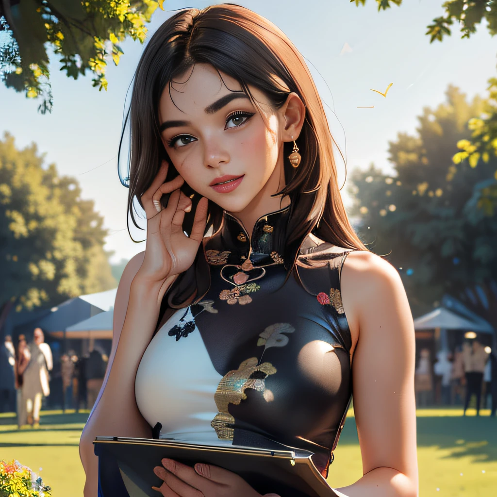 sfw, (Extremely detailed 8k wallpaper:2), (photo:2), (soigne Beautiful girl:2), (gives a lecture to friends:2), detailed (Face and eyes), (hyper realistic:1), (highly detailed:1), (epic realistic:1), rim light, (maximum details:1), cozy, (fullbody:1.3), (looking at viewer:2), (Woman's Attractive Qualities:2), (Attractive Woman:2), (Attractive:2), Smile, Intelligence, Empathy, Gracefulness, Sense of Style, Fitness, Grooming, Optimism, (Sensitivity:2), Sincerity, Romantic Gestures, Playfulness, Fashion Sense, (Sensuality:2), Charm, Modesty, Thoughtfulness, (Femininity:1), Flirtatiousness, Warmth, (Physical attractiveness:2), A beautiful smile, A love of life, strength and power, vulnerability, curiosity, wonder, love, (nature background:2), kawaii, waifu, Beautiful breasts, (attractive body:2), (Beautiful body:2), Beautiful pose, attractive pose, (Beautiful legs:1.0), (spread legs:1.0), (Beautiful clothes:1), (classic clothes:2), (elegant clothes:2), (European clothes:2), detailed clothes, (skirt:1), (blouse:1), (provocative pose)