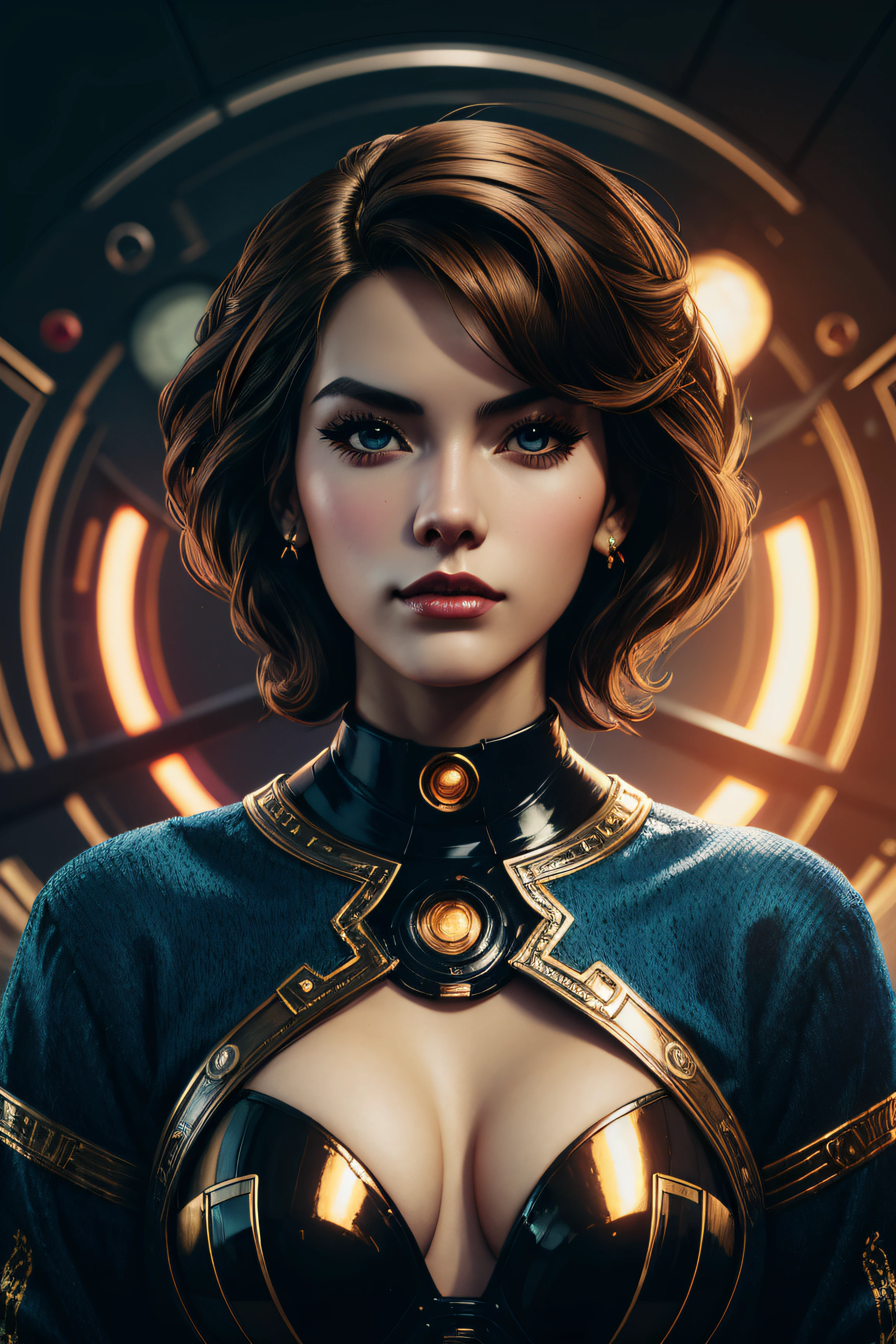 Alina Lopez, retro-futurism, atom-punk sexy clothes , character portrait, 4 9 9 0 s, short hair, intricate, elegant, highly detailed, digital painting, artstation, concept art, smooth, sharp focus, illustration, art by wlop, charlie bowater and alexandra fomina