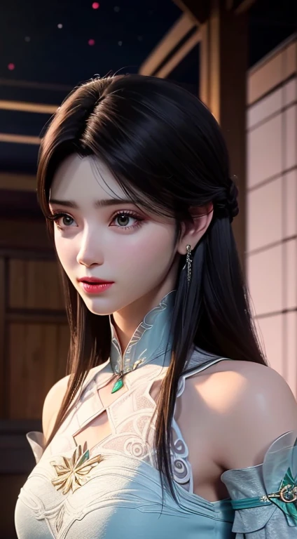 ((Best picture quality,8K,masterpiece:1.3)),1 girl,Double ponytail hairstyle,Very long ponytail,Good-looking hair accessories,Princess dress(Green Dress):1.1,Super thin face,exquisite eyes,Glowing eyes,Double eyelids,A brilliant smile,Happy expression,Home,whole body