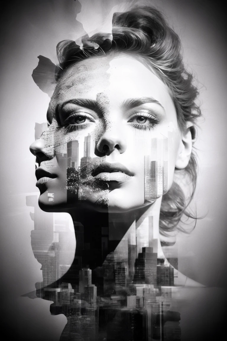 Blend abstract shapes or patterns with a human form, creating an avant-garde composition that sparks interpretation and creativity, resulting in a captivating and artistic double exposure.