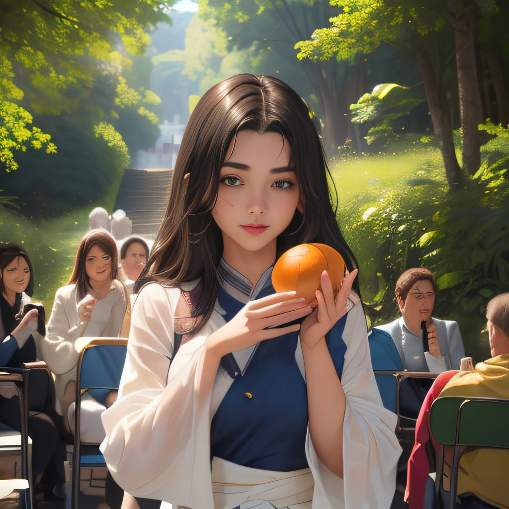sfw, (Extremely detailed 8k wallpaper:2), (photo:2), (soigne Beautiful girl:2), (gives a lecture to friends:2), detailed (Face and eyes), (hyper realistic:1), (highly detailed:1), (epic realistic:1), rim light, (maximum details:1), cozy, (fullbody:1.3), (looking at viewer:2.0), (Woman's Attractive Qualities:2), (Attractive Woman:2), (Attractive:2), Smile, Intelligence, Empathy, Gracefulness, Sense of Style, Fitness, Grooming, Optimism, (Sensitivity:2), Sincerity, Romantic Gestures, Playfulness, Fashion Sense, (Sensuality:2), Charm, Modesty, Thoughtfulness, (Femininity:1), Flirtatiousness, Warmth, (Physical attractiveness:2), A beautiful smile, A love of life, strength and power, vulnerability, curiosity, wonder, love, (nature background:2), kawaii, waifu, Beautiful breasts, (attractive body:2), (Beautiful body:2), Beautiful pose, attractive pose, (Beautiful legs:1.0), (spread legs:1.0), (Beautiful clothes:1), (classic clothes:2), (elegant clothes:2), (European clothes:2), detailed clothes, (skirt:1), (blouse:1), (provocative pose)