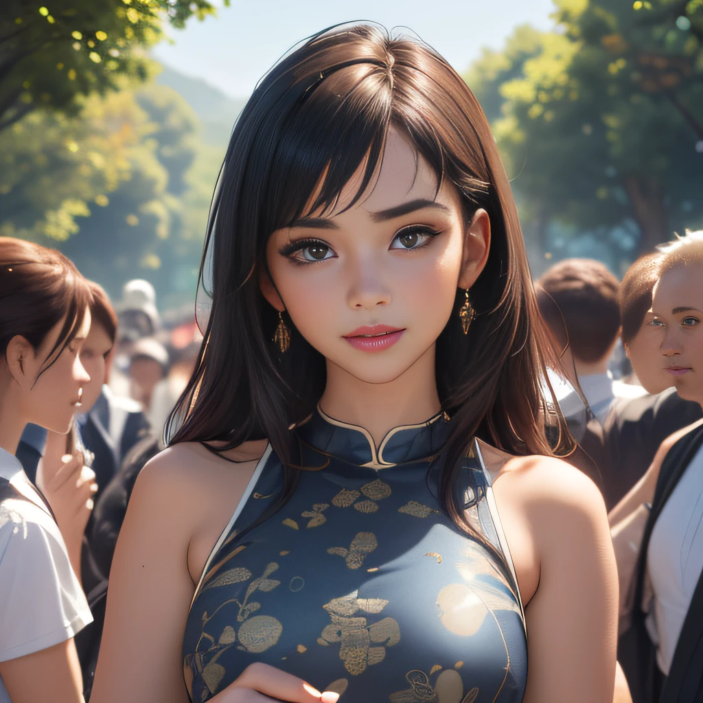 sfw, (Extremely detailed 8k wallpaper:2), (photo:2), (soigne Beautiful girl:2), (gives a lecture to friends:2), detailed (Face and eyes), (hyper realistic:1), (highly detailed:1), (epic realistic:1), rim light, (maximum details:1), cozy, (fullbody:1.3), (looking at viewer:2.0), (Woman's Attractive Qualities:2), (Attractive Woman:2), (Attractive:2), Smile, Intelligence, Empathy, Gracefulness, Sense of Style, Fitness, Grooming, Optimism, (Sensitivity:2), Sincerity, Romantic Gestures, Playfulness, Fashion Sense, (Sensuality:2), Charm, Modesty, Thoughtfulness, (Femininity:1), Flirtatiousness, Warmth, (Physical attractiveness:2), A beautiful smile, A love of life, strength and power, vulnerability, curiosity, wonder, love, (nature background:2), kawaii, waifu, Beautiful breasts, (attractive body:2), (Beautiful body:2), Beautiful pose, attractive pose, (Beautiful legs:1.0), (spread legs:1.0), (Beautiful clothes:1), (classic clothes:2), (elegant clothes:2), (European clothes:2), detailed clothes, (skirt:1), (blouse:1), (provocative pose)