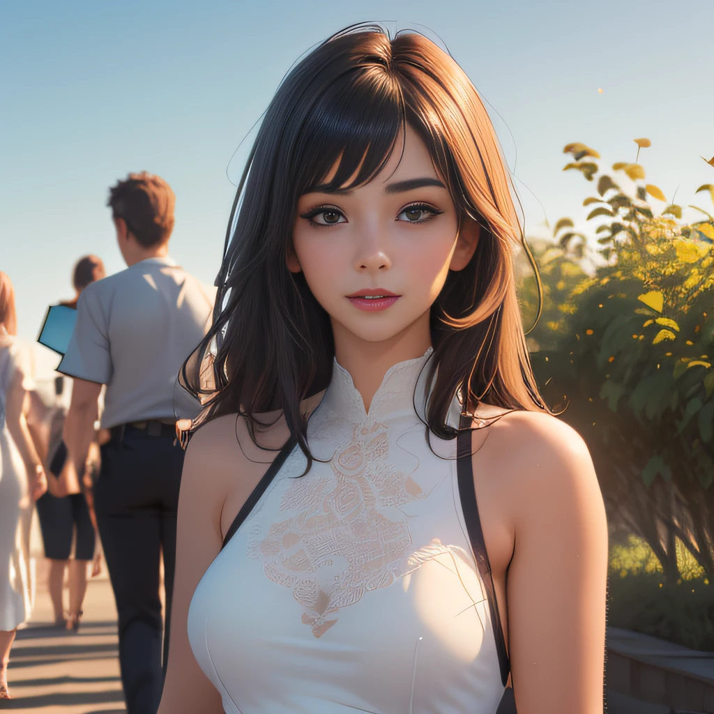 sfw, (Extremely detailed 8k wallpaper:2), (photo:2), (soigne Beautiful girl:2), (gives a lecture to friends:2), detailed (Face and eyes), (hyper realistic:1), (highly detailed:1), (epic realistic:1), rim light, (maximum details:1), cozy, (fullbody:1.3), (looking at viewer:2.0), (Woman's Attractive Qualities:2), (Attractive Woman:2), (Attractive:2), Smile, Intelligence, Empathy, Gracefulness, Sense of Style, Fitness, Grooming, Optimism, (Sensitivity:2), Sincerity, Romantic Gestures, Playfulness, Fashion Sense, (Sensuality:2), Charm, Modesty, Thoughtfulness, (Femininity:1), Flirtatiousness, Warmth, (Physical attractiveness:2), A beautiful smile, A love of life, strength and power, vulnerability, curiosity, wonder, love, (nature background:2), kawaii, waifu, Beautiful breasts, (attractive body:2), (Beautiful body:2), Beautiful pose, attractive pose, (Beautiful legs:1.0), (spread legs:1.0), (Beautiful clothes:1), (classic clothes:2), (elegant clothes:2), (European clothes:2), detailed clothes, (skirt:1), (blouse:1), (provocative pose)
