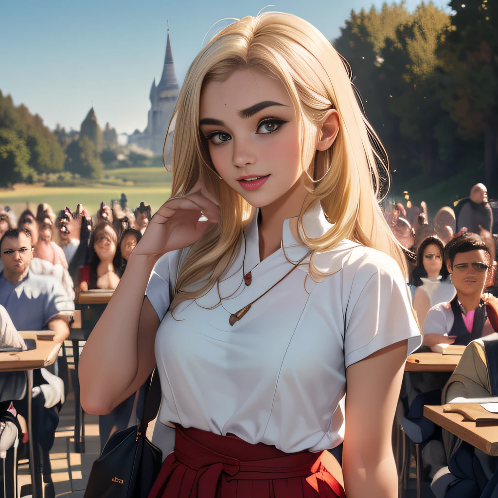 sfw, (Extremely detailed 8k wallpaper:2), (photo:2), (soigne Beautiful girl:2), (gives a lecture to friends:2), detailed (Face and eyes), (hyper realistic:1), (highly detailed:1), (epic realistic:1), rim light, (maximum details:1), cozy, (fullbody:1.3), (looking at viewer:2.0), (Woman's Attractive Qualities:2), (Attractive Woman:2), (Attractive:2), Smile, Intelligence, Empathy, Gracefulness, Sense of Style, Fitness, Grooming, Optimism, (Sensitivity:2), Sincerity, Romantic Gestures, Playfulness, Fashion Sense, (Sensuality:2), Charm, Modesty, Thoughtfulness, (Femininity:1), Flirtatiousness, Warmth, (Physical attractiveness:2), A beautiful smile, A love of life, strength and power, vulnerability, curiosity, wonder, love, (nature background:2), kawaii, waifu, Beautiful breasts, (attractive body:2), (Beautiful body:2), Beautiful pose, attractive pose, (Beautiful legs:1.0), (spread legs:1.0), (Beautiful clothes:1), (classic clothes:2), (elegant clothes:2), (European clothes:2), detailed clothes, (skirt:1), (blouse:1), (provocative pose)