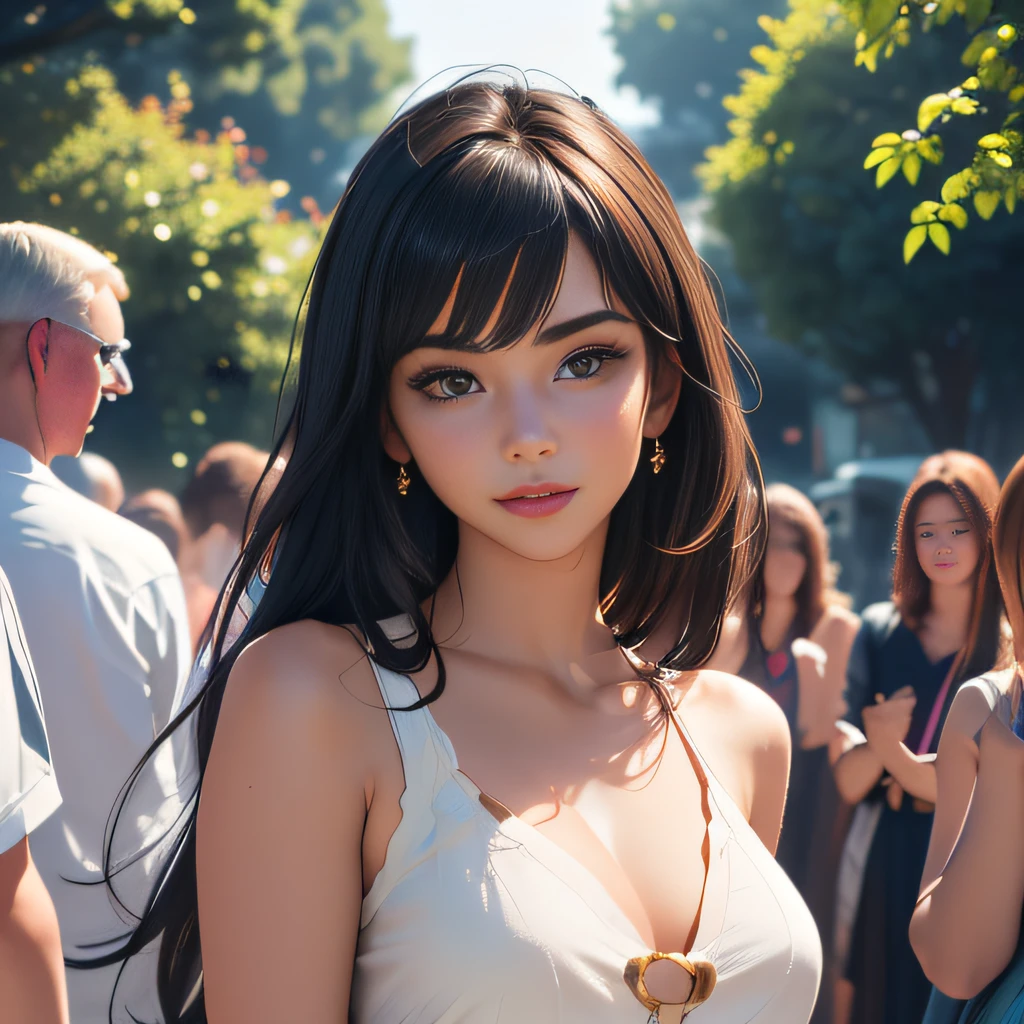sfw, (Extremely detailed 8k wallpaper:2), (photo:2), (soigne Beautiful girl:2), (gives a lecture to friends:2), detailed (Face and eyes), (hyper realistic:1), (highly detailed:1), (epic realistic:1), rim light, (maximum details:1), cozy, (fullbody:1.3), (looking at viewer:2), (Woman's Attractive Qualities:2), (Attractive Woman:2), (Attractive:2), Smile, Intelligence, Empathy, Gracefulness, Sense of Style, Fitness, Grooming, Optimism, (Sensitivity:2), Sincerity, Romantic Gestures, Playfulness, Fashion Sense, (Sensuality:2), Charm, Modesty, Thoughtfulness, (Femininity:1), Flirtatiousness, Warmth, (Physical attractiveness:2), A beautiful smile, A love of life, strength and power, vulnerability, curiosity, wonder, love, (nature background:2), kawaii, waifu, Beautiful breasts, (attractive body:2), (Beautiful body:2), Beautiful pose, attractive pose, (Beautiful legs:1.0), (spread legs:1.0), (Beautiful clothes:1), (classic clothes:2), (elegant clothes:2), (European clothes:2), detailed clothes, (skirt:1), (blouse:1), (provocative pose)
