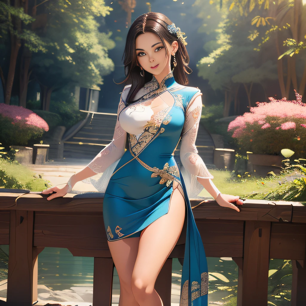 Burmese girl with attractive curvy full body. Friends full-length bikini, (♥️ dress) reflective long dress painted with flower patterns, only dress. hi gh hips High resolution High resolution natural background High resolution HD 3D, 8K cartoon anime
