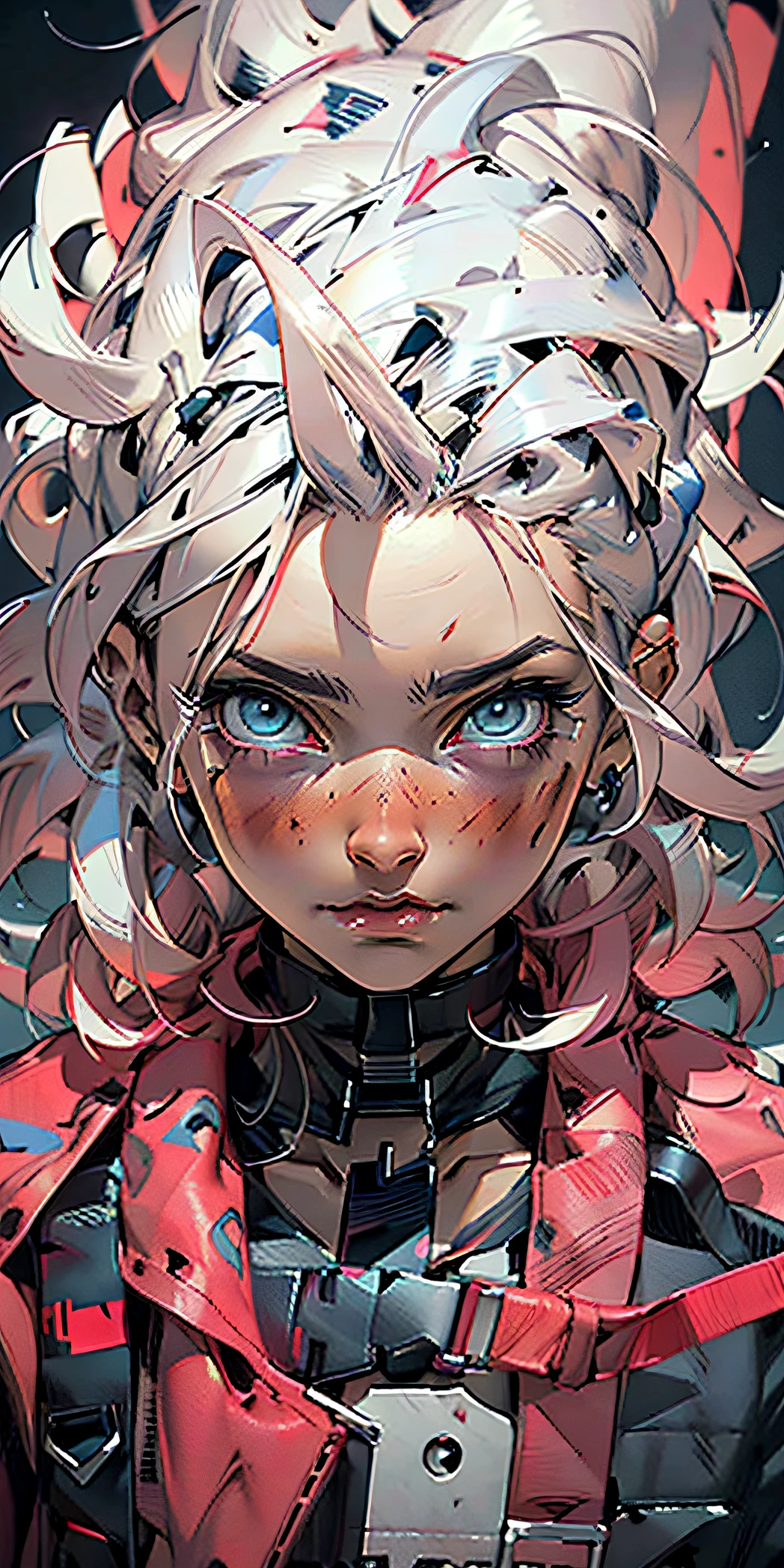 um close up de uma pessoa com cabelos loiros e olhos azuis, rossdraw desenho animado vibrante, estilo de arte cyberpunk, Lois van Baarle e Rossdraw, arte de anime cyberpunk, alice in wonderland cyberpunk, Rossdraw 2. 0, Anime cyberpunk moderno, Rossdraw 1. 0, cor estilo cyberpunk, Estilo Ross Tran, arte cyberpunk anime, arte digital do anime cyberpunk