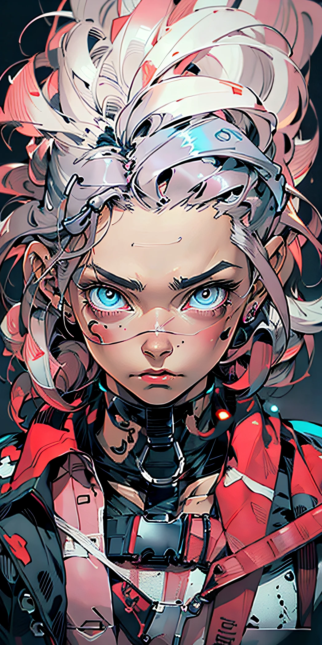 um close up de uma pessoa com cabelos loiros e olhos azuis, rossdraw desenho animado vibrante, estilo de arte cyberpunk, Lois van Baarle e Rossdraw, arte de anime cyberpunk, alice in wonderland cyberpunk, Rossdraw 2. 0, Anime cyberpunk moderno, Rossdraw 1. 0, cor estilo cyberpunk, Estilo Ross Tran, arte cyberpunk anime, arte digital do anime cyberpunk