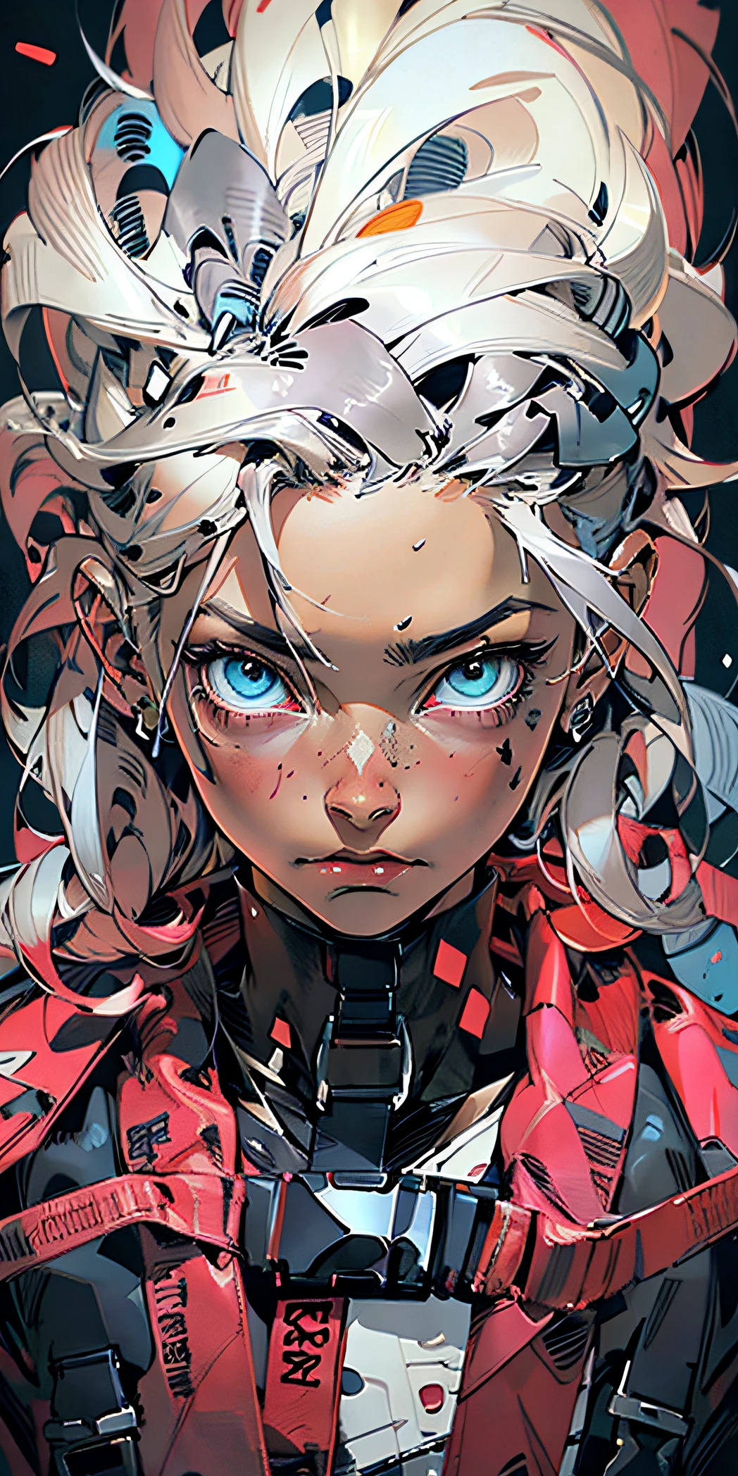 um close up de uma pessoa com cabelos loiros e olhos azuis, rossdraw desenho animado vibrante, estilo de arte cyberpunk, Lois van Baarle e Rossdraw, arte de anime cyberpunk, alice in wonderland cyberpunk, Rossdraw 2. 0, Anime cyberpunk moderno, Rossdraw 1. 0, cor estilo cyberpunk, Estilo Ross Tran, arte cyberpunk anime, arte digital do anime cyberpunk