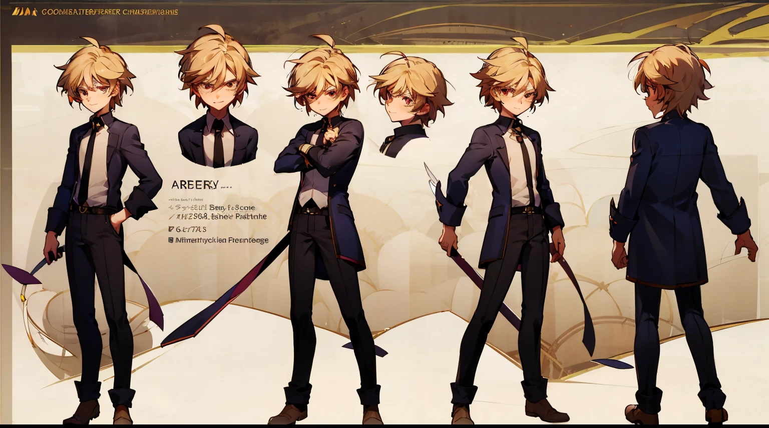 Anime handsome boy，，white backgrounid fullbody,((masterpiece)),(((best quality))),(character design sheet,same character,front,side,back), Reference sheet of a cute boy, 150 cm,shota,a cute boy, 150 cm,shota,13earsbrown hair, red eyes, ,anime boy, full body handsome anime pose,