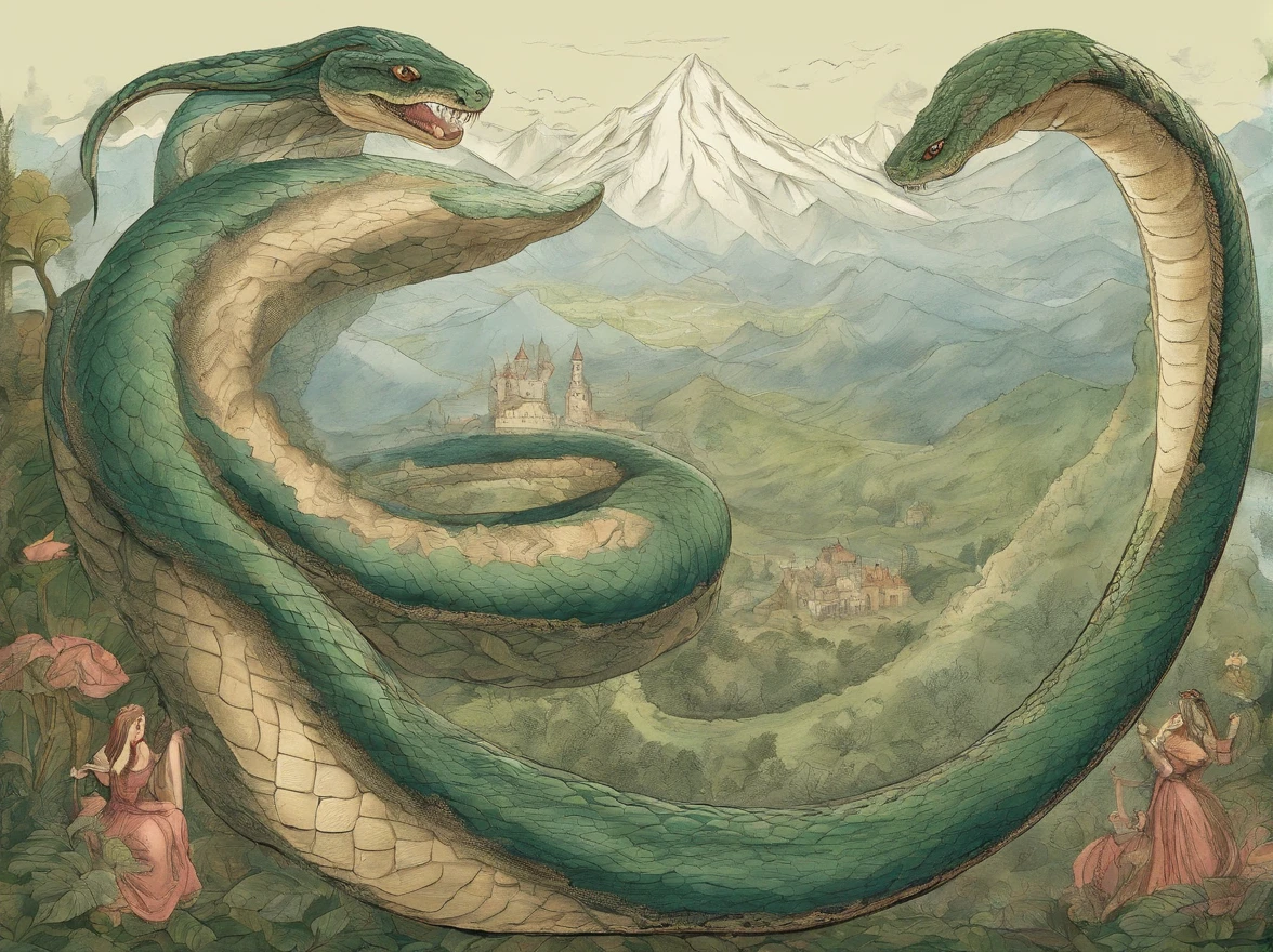 giant snake, mountain, mythology