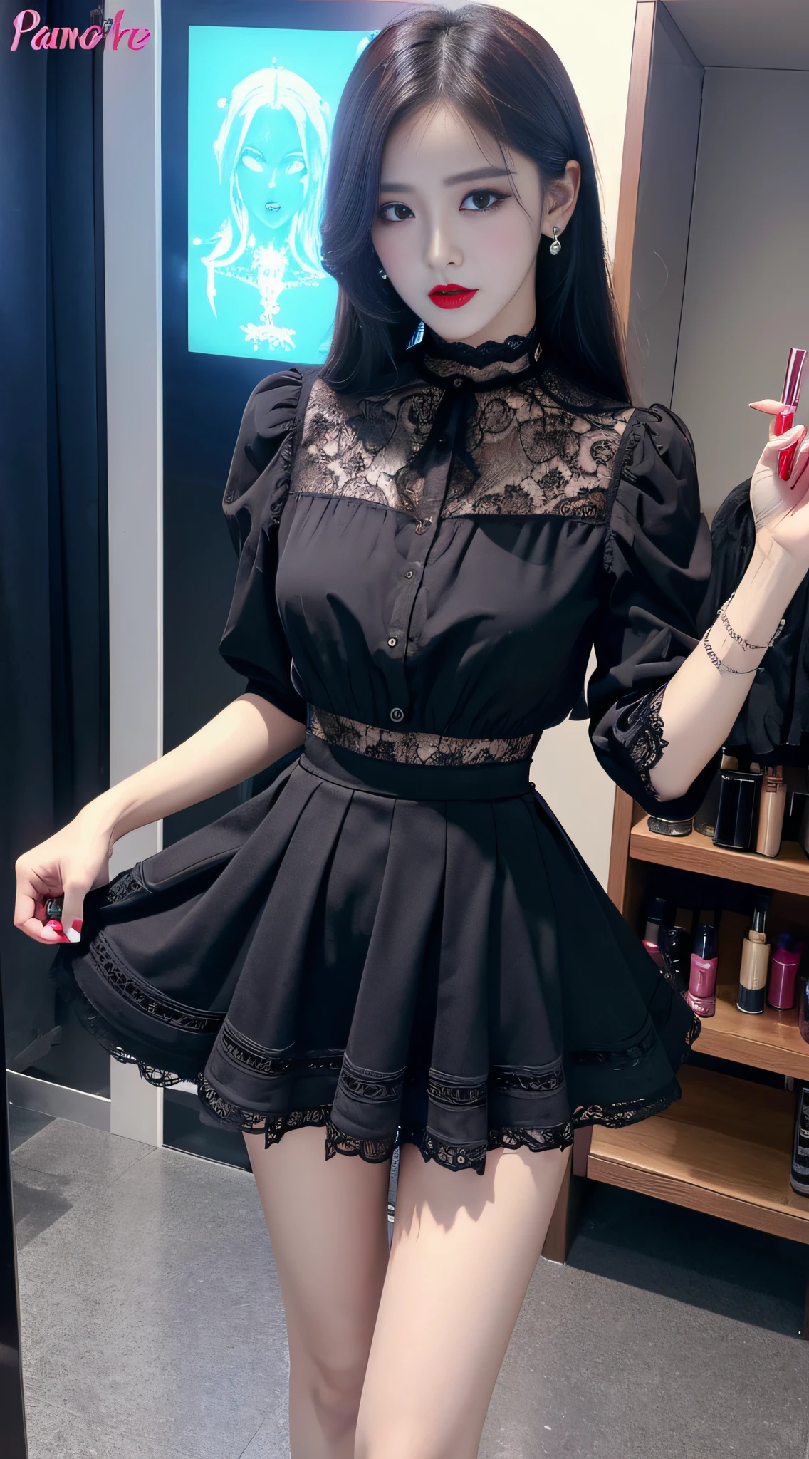 evil female monster、blouse、tight skirts、Evil Fall、dark、brainwash、Brainwashing device、panthyhose、lacy fabric、beauty legs、a choker、Brainwashing makeup、wining、lipsticks