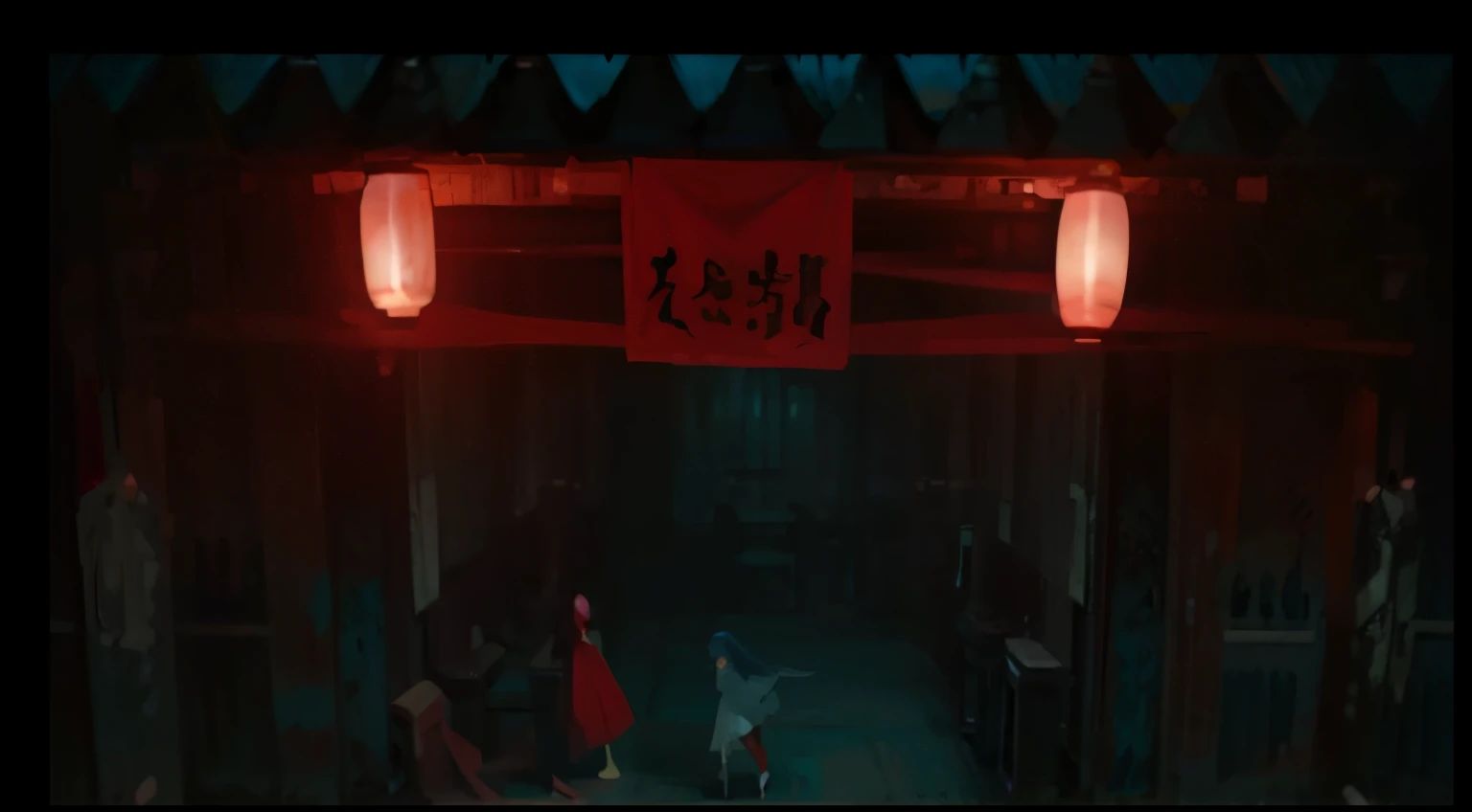 Strange scene of a woman in red and a woman in white beating each other