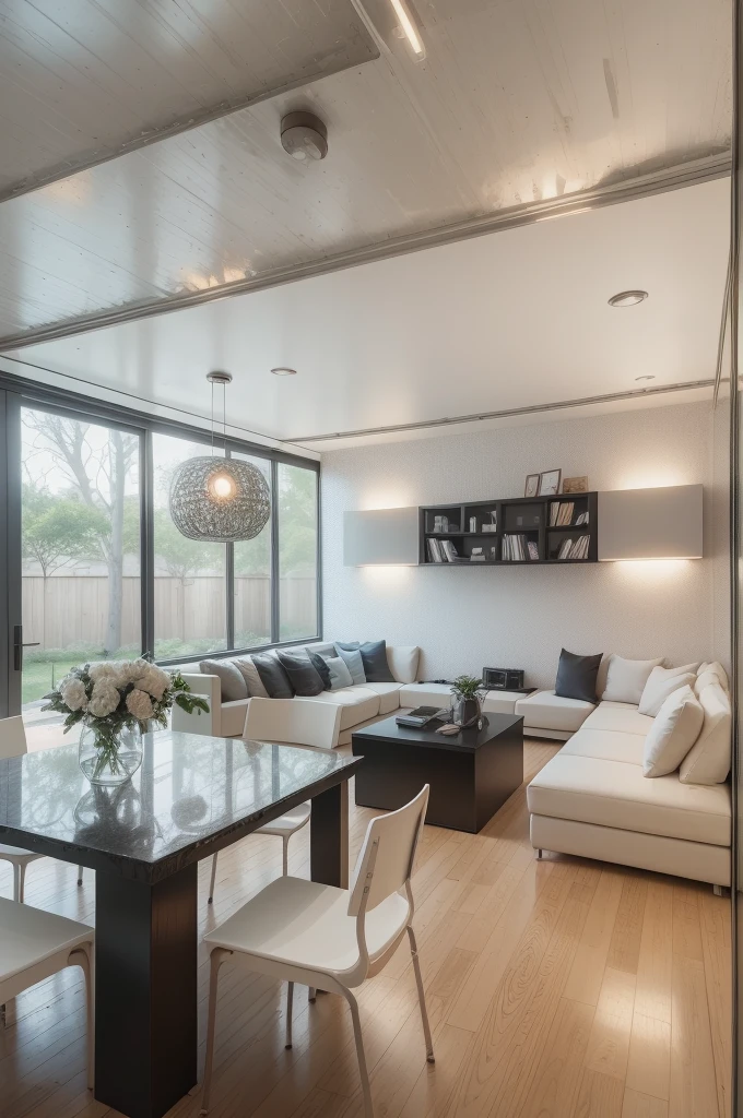 Design a floor plan, simple and modern, 200 square meters, furniture is ultra-modern metal material, ceiling decoration with a sense of technology, --auto --s2