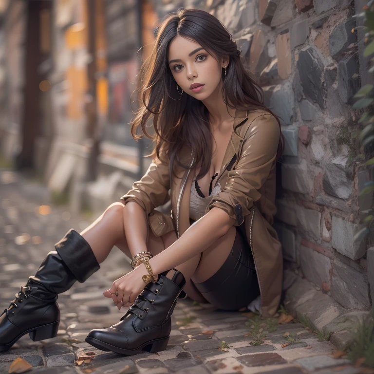 Create the most beautiful woman image, Compared to South America,Creel, Beautiful girl are the most beautiful, Pretty girl, Mujer bonita, arte (imagen:1.3), (Estilo de portada:1.3), modaab, Mujer, Vibrante, vestimenta, posando en un firmamento dramatico, posando como wifu, frente, De color, fondo, asombroso, moderno, trendy, moda, Cara detallada, Piel impecable, ojos detallados, ojos perfectos, sexy young, full body shoot, on the floor, wild street, rustic stones, POSE ELEGANTE, seductora, mirada seductora, long legs, cuerpo delgado, top model