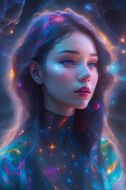 (multiple exposure:1.8),Dubrec style,Girl virtual holographic digital avatar,Futuristic magnificent starry sky image foreground,psychedelic starry sky,In space,Complex illustrations in surrealist art style,Surreal dreams,Become an invisible virtual hologram,Transparent person avatar,Virtual holographic digital image,Surreal art, 4K surrealism, Surreal portrait, Beautiful surreal portrait, hyperrealistic digital art, surreal and fantasy art, hyperrealistic digital art, surrealist portrait, Surreal art, Emotional Surreal Art, fantasy surrealism, 8k surrealism, Surreal conceptual art