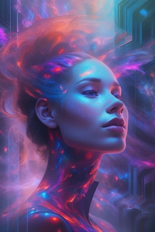 (multiple exposure:1.8),Dubrec style,Girl virtual holographic digital avatar,Futuristic spectacular alien landscape prospect,psychedelic planet,magic nebula,In space,Complex illustrations in surrealist art style,Surreal dreams,Become an invisible virtual hologram,Transparent person avatar,Virtual holographic digital image,Surreal art, 4K surrealism, Surreal portrait, Beautiful surreal portrait, hyperrealistic digital art, surreal and fantasy art, hyperrealistic digital art, surrealist portrait, Surreal art, Emotional Surreal Art, fantasy surrealism, 8k surrealism, Surreal conceptual art