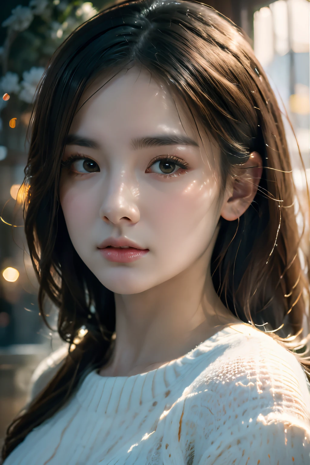 1girll,A detailed face:1.3,Delicate lips:1.2,Meticulous nose:1.2,詳細な目:1.2,二重まぶた,Small breasts, high-necksweater, concept-art, Detailed face and body, award winning photography, detailed face with, Contre-Jour, Hyper-realistic,Ray traching,Strong gaze,looking at viewert,电影灯光,ember,fanciful,water bloom,thin fog,RAW photos,8k uhd,filmgrain(Fluorescent color:1.4),(semi transparent:1.4),(retro filters:1.4),(fanciful:1.4),Backgrounds are super realistic, super quality cinematic lighting, huge details, full HD painting, plenty of light,