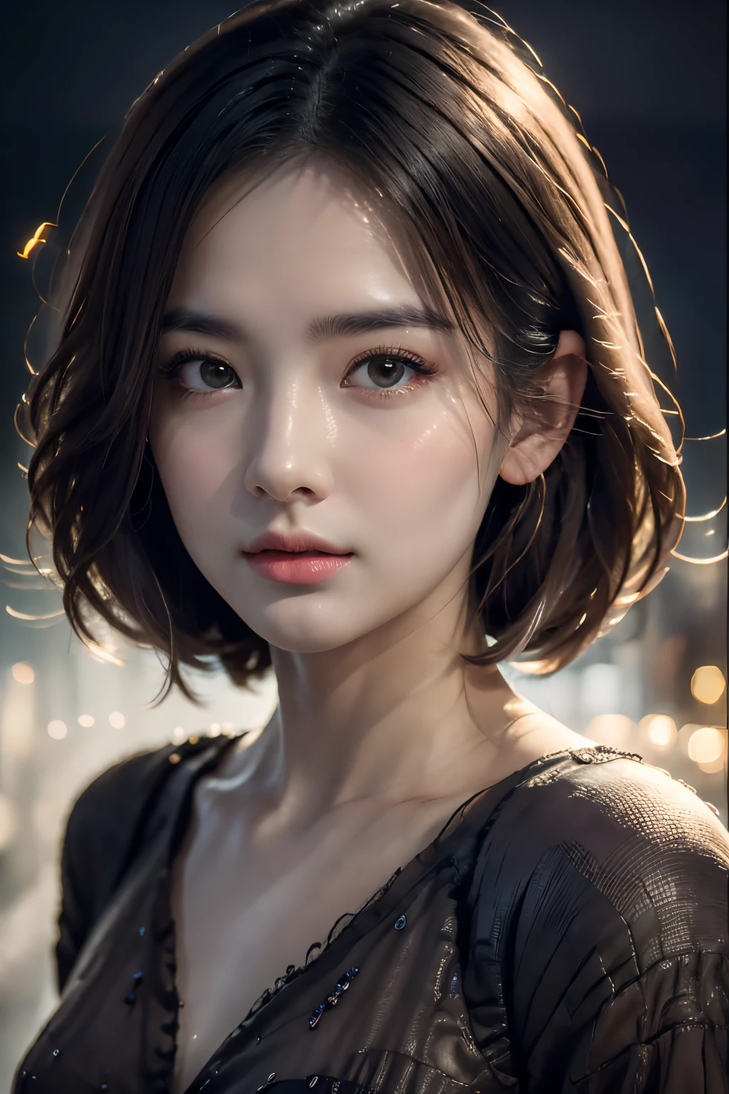 1girll,A detailed face:1.3,Delicate lips:1.2,Meticulous nose:1.2,詳細な目:1.2,二重まぶた,Small breasts, high-necksweater, concept-art, Detailed face and body, award winning photography, detailed face with, Contre-Jour, Hyper-realistic,Ray traching,Strong gaze,looking at viewert,电影灯光,ember,fanciful,water bloom,thin fog,RAW photos,8k uhd,filmgrain(Fluorescent color:1.4),(semi transparent:1.4),(retro filters:1.4),(fanciful:1.4),Backgrounds are super realistic, super quality cinematic lighting, huge details, full HD painting, plenty of light,