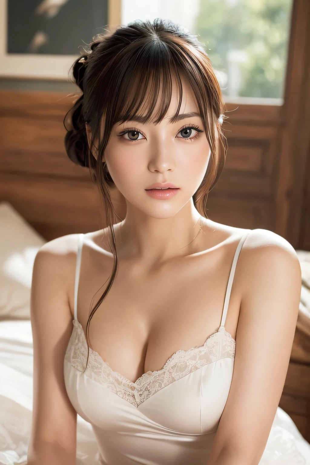 Focus on people。Create and express the best shining composition of the person in a realistic way。((masterpiece))、(((top-quality)))、((ultra-detailliert))、(A hyper-realistic)、(highly detailed CGillustration)、(extremely delicate and beautiful)、Girl a masterpiece、top-quality、Realistic skin feeling、Realistic fabric、We will introduce a realist illustration focusing on the center front of girls with realistic and ultra-detailed eyes.。This is the absolute rule, and the following sentence expresses the image quality。 The greatest painter in human history meets an unparalleled beauty、It is the greatest masterpiece in the history of the Inuiku Ichigo, which depicts the most beautiful figure of a lifetime.。 Create stunning anime artwork that is currently trending on seaStation、Introducing exquisite beauty and seductive aesthetics。Hair is tied up、pesant dress