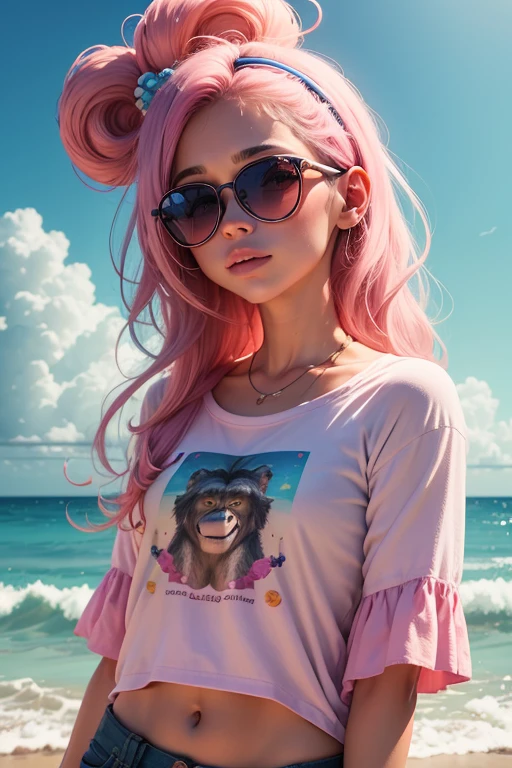 melhor qualidade,ultra-detalhado,Realistic:1.37,retrato,illustration,Macaco encantador,elegante e elegante,Macaco,infinite looping video,Manufacture of gum,macaco elegante chamado Lolli,Bolas de chiclete rosa,Lofi Video,atmosfera relaxante,Batidas Lofi,looping por horas,Visual aesthetics,textura detalhada do pelo,roupa da moda,cool sunglasses,playful expression,fundo colorido,pastel hues,doce e delicioso,smooth animation,16x9.