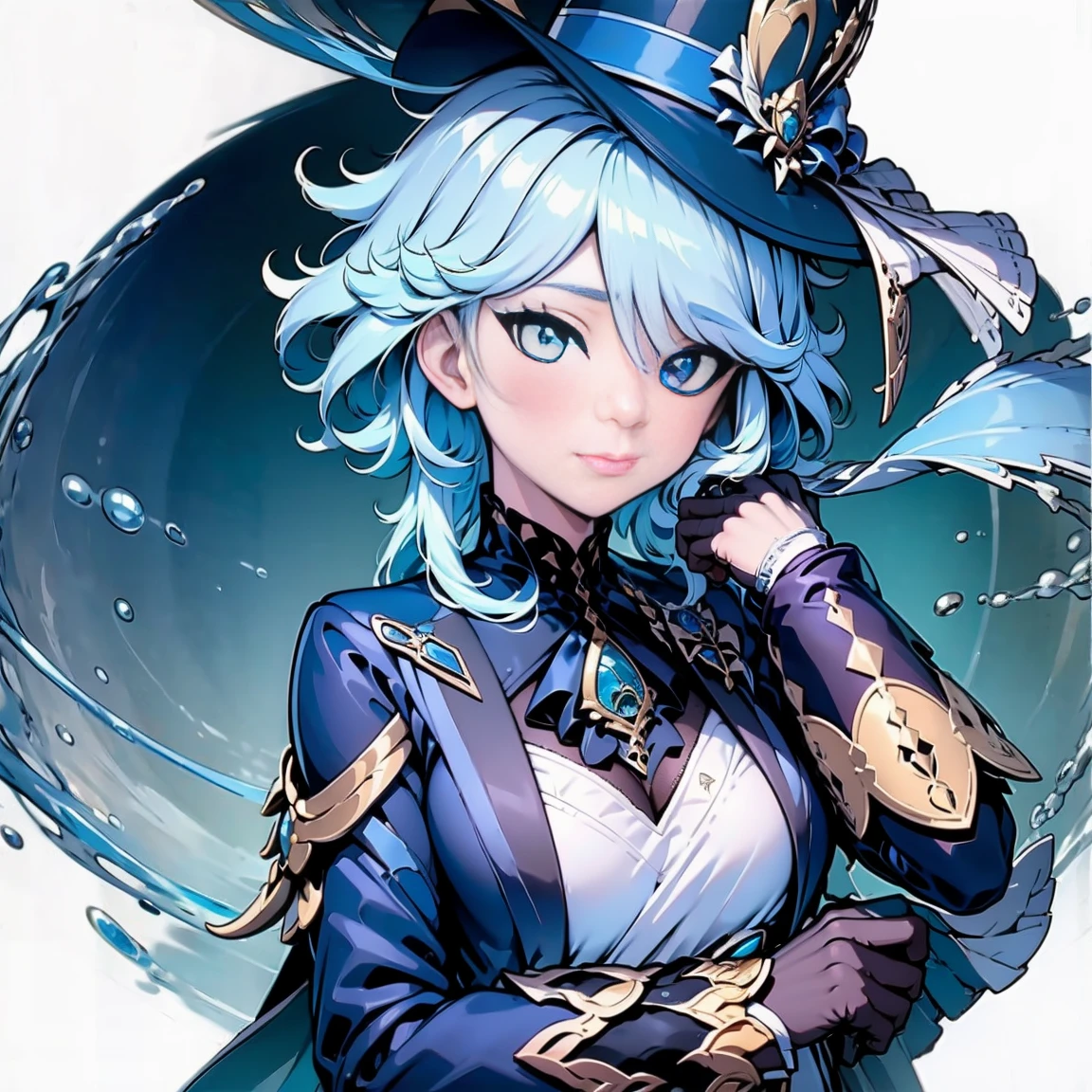 Personaje furina de genshin impact, cuerpo completo con su ropa detallada