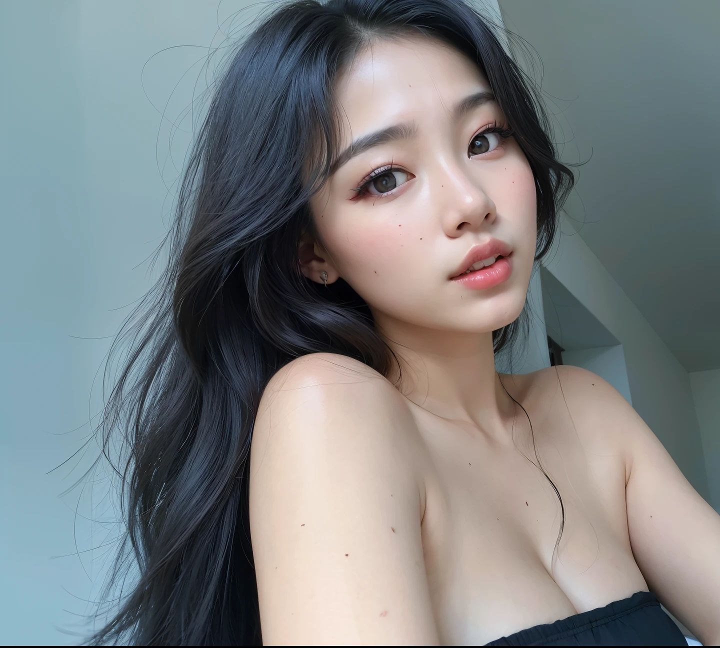 Un primer plano de una mujer con cabello largo y negro con un vestido negro, Hermosa joven coreana, Hermosa mujer surcoreana, Hermosa joven coreana, Chica coreana, maquillaje popular de Corea del Sur, beautiful asian girl, Joven y adorable rostro coreano, young cute wan asian face, maquillaje coreano popular, Mujer coreana, a young asian woman, Asian girl with long hair, ulzzang