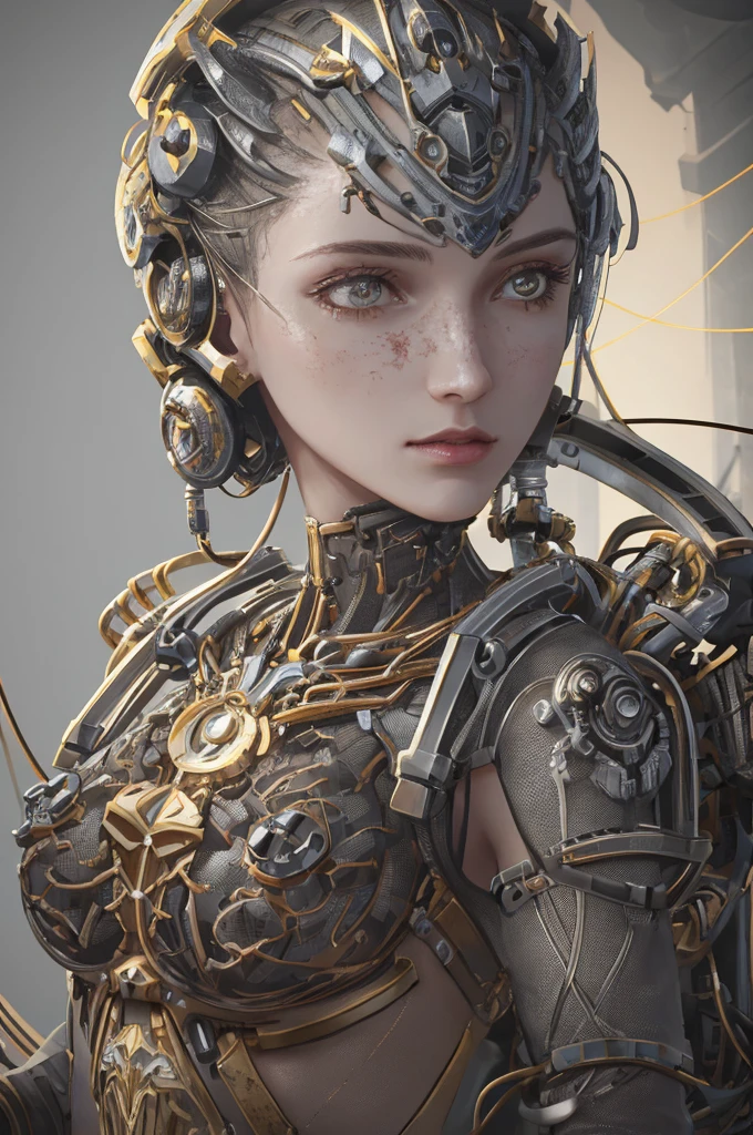 1mechanical girl,ultra realistic details, portrait, global illumination, shadows, octane render, 8k, ultra sharp,intricate, ornaments detailed, cold colors, metal, egypician detail, highly intricate details, realistic light, trending on cgsociety, glowing eyes, facing camera, neon details, machanical limbs,blood vessels connected to tubes,mechanical vertebra attaching to back,mechanical cervial attaching to neck,sitting,wires and cables connecting to head